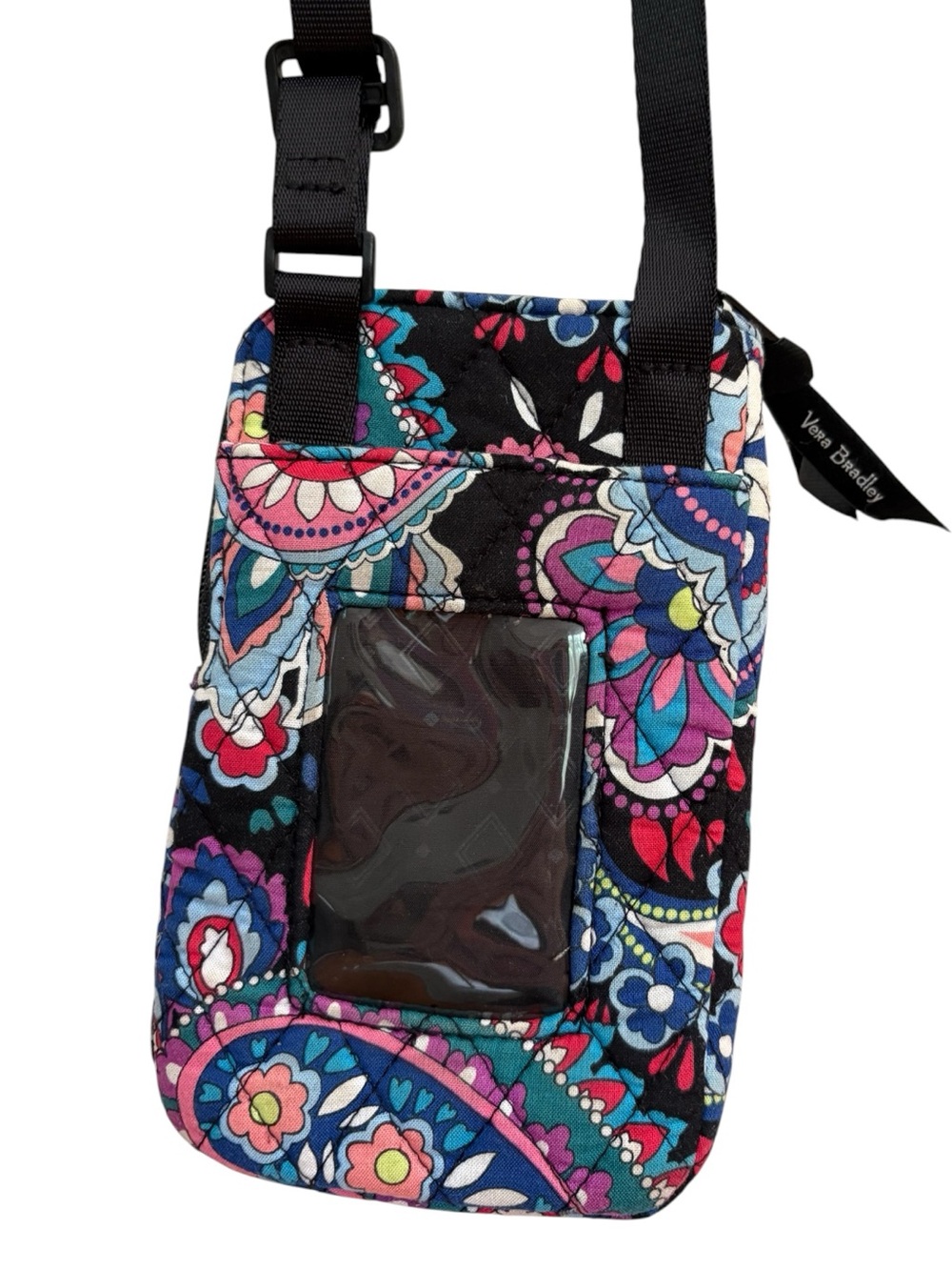 Vera Bradley Iconic RFID Mini Hipster Crossbody Floral Paisley Black EUC